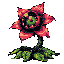 A menacing pixel art Piranha Plant bursts from the frame, its red, serrated maw revealing a spiky tongue and sharp teeth. This monstrous, carnivorous bloom evokes classic video game sprites with its ominous and captivating design.