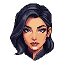 This detailed pixel art headshot showcases a confident woman with a stylish dark bob and striking features. The sophisticated color palette and subtle shading create a polished and elegant portrait.