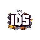 This pixel art features the bold white text "The IDS" encased in a dynamic cloud of gray, yellow, and orange shapes, suggesting an industrial or technological brand. The logo pops against a stark black background, conveying a modern and energetic feel.