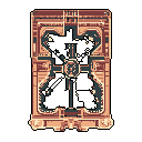 A pixelated, ornate frame with a dark, muted color palette creates a mysterious and grand gateway. Its intricate details and striking negative space evoke a sense of forgotten lore and ancient architecture.