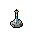 This pixel art showcases a stylized shovel, with a blue handle and orange grip, embedded in a pile of grey gravel or ore. The simple, clean design evokes a functional, utilitarian vibe, reminiscent of a video game tool.