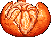 A vibrant pixel art image showcases a partially peeled clementine against a stark black background, highlighting the fruit's warm tones and textured segments.