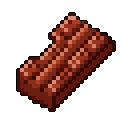This pixel art image features a simple, isometric wooden block, reminiscent of a staircase step, rendered in earthy reddish-brown tones. The object's pixelated texture and functional design suggest a building material or game asset.