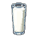 A pixel art glass of milk stands alone in stark simplicity, its subtle shading bringing depth and a touch of nostalgia to the everyday beverage.