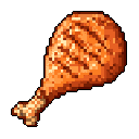 This pixel art image showcases a deliciously rendered cooked drumstick in warm, earthy tones. The detailed pixel work highlights textures and shadows, creating a mouthwatering depiction of this simple food item.