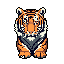 A cute, pixelated tiger sits centered against a dark background, its bright orange and black stripes creating a striking, yet simple, image. The stylized feline faces the viewer with a neutral expression, radiating a charming and unthreatening vibe.