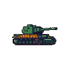 A pixel art tank, rendered in muted greens and dark accents, sits poised and ready, exuding a serious, militaristic vibe.