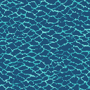 This pixel art showcases an abstract, repeating texture of interlocking shapes in cool blue and cyan tones. Evoking the feel of scales, cracked earth, or rippling water, the image presents a close-up, all-over pattern.