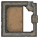 A pixel art doorway, framed by weathered stone, reveals a mysterious void on one side and a textured floor on the other, hinting at an ancient and unknown world.