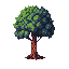 A pixelated, vibrant tree stands tall against a stark black backdrop, its lush green canopy and warm brown trunk rendered in a blend of natural and slightly stylized colors. The image evokes a sense of simple peace and digital minimalism.