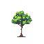 A lone, vibrant pixel art tree blossoms with bright yellow accents against a stark black background, radiating a simple and peaceful tranquility.