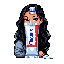 A stylized pixel art figure emerges from a toothpaste tube-like object, complete with a cap and a hand squeezing out a lumpy substance. The surreal image features a human head with flowing dark hair atop the tube, creating a quirky and enigmatic blend of human and object.
