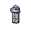 This pixel art piece showcases a solitary fire hydrant rendered in cool greys, its simple design evoking classic video game sprites. The object-study presentation against a stark black background emphasizes its iconic form.