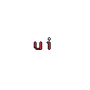 A minimalist pixel art rendering of the letters "ui" in reddish-pink, punctuated by a single white pixel, evokes a retro digital interface.