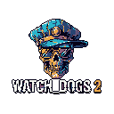 This pixel art depicts a stylized skull sporting a police cap and sunglasses, radiating an edgy, futuristic vibe. The image, likely inspired by "Watch Dogs 2," combines themes of authority and rebellion with a glitchy, cyberpunk aesthetic.