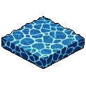 This pixel art tile showcases a shimmering, isometric water block, perfect as a game asset or a standalone piece. The cool blues and intricate patterns capture the essence of light reflecting on water, creating a calming yet vibrant aesthetic.
