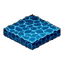 This pixel art showcases an isometric tile of stylized rock or ice fragments, glowing with vibrant blues. The cool color palette and unique texture create a mysterious and otherworldly feel. It's a perfect building block for a magical or sci-fi game environment.