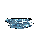 A serene pixel art image captures the quiet beauty of still water, its surface subtly rippled with blues and whites against a stark black backdrop. The composition focuses entirely on the water, evoking a sense of calm observation.