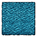 This pixel art showcases a serene, tileable water texture with detailed ripples in cool shades of blue and cyan. The monochromatic palette and subtle highlights create a calming, abstract aquatic scene.
