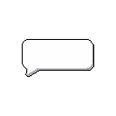 This pixel art features a clean, white speech bubble with a subtle drop shadow against a black background, ready for text or interaction. The minimalist design evokes a sense of digital simplicity and functionality.