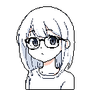 This pixel art portrait captures a young person with wide eyes and round glasses, their neutral expression drawing you in. Set against a stark black background, the minimalist design emphasizes their contemplative gaze.