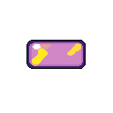A vibrant, abstract purple block with splashes of white, pink, and yellow floats against a dark void. The minimalist design and playful colors suggest a stylized object or game asset.