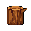 This pixel art showcases a detailed tree stump, rendered in earthy browns with a rustic charm. The simple design focuses on the wood grain and a small branch, evoking a sense of nature.