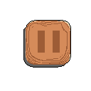 This pixel art image features a 3D-rendered pause button, its brown, textured surface and subtle drop shadow adding depth. Evoking a sense of classic UI design, the icon's clear functionality and warm tones create a simple yet nostalgic vibe.
