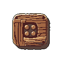 A pixel art crate, crafted from weathered wood, holds a mysterious grid of spheres within, hinting at hidden contents or a larger purpose. The simple design and earthy tones evoke a sense of rugged utility and nostalgic charm.