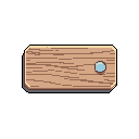 This pixel art image features a simple wooden plank, possibly a cutting board, with a light blue thumbtack affixed to its surface. The muted color palette and subtle wood grain create a clean and functional aesthetic.