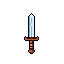 A lone, pixelated sword stands ready, its grey-blue blade and brown hilt rendered in simple, muted tones. This classic fantasy weapon, presented against a stark black background, evokes the feel of a timeless inventory item.