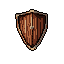 This pixel art shield, rendered in earthy browns and metallic accents, evokes classic fantasy RPGs. The angled perspective and subtle shading give this simple wooden shield a surprising sense of depth and durability.